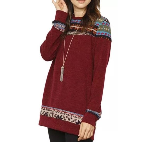 egs by éloges Burgundy Red Geometric Sweater Tunic - Picture 1 of 5